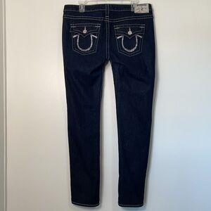 True Religion Crystal Flap Pockets Dark Wash Skinny Jeans Size 33
